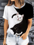 Damen Katze Kurzarm T-Shirts T-Shirt Rundhals Print Lässig Sommer T-Shirt mit Grafik Oberteile