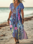 Damen Geblümt Kurzarm Sommer Print Kleid V-Ausschnitt Täglich Lässig Maxikleid X-Linie Kleid