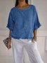 Damen Unifarben Dreiviertelärmel T-Shirts T-Shirt Rundhals Lässig Frühling/Herbst Oberteile
