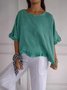 Damen Unifarben Dreiviertelärmel T-Shirts T-Shirt Rundhals Lässig Frühling/Herbst Oberteile