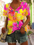 Damen Geblümt Kurzarm T-Shirts T-Shirt V-Ausschnitt Print Lässig Sommer T-Shirt mit Grafik Oberteile