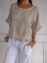 Damen Unifarben Dreiviertelärmel T-Shirts T-Shirt Rundhals Lässig Frühling/Herbst Oberteile