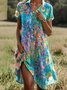 Damen Geblümt Kurzarm Sommer Kleid Hemdkragen Täglich Lässig Midi A-Linien-Kleid