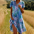 Damen Geblümt Kurzarm Sommer Kleid Hemdkragen Täglich Lässig Midi A-Linien-Kleid