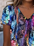 Damen Geblümt Kurzarm T-Shirts T-Shirt V-Ausschnitt Print Lässig Sommer T-Shirt mit Grafik Oberteile