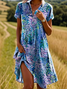 Damen Geblümt Kurzarm Sommer Kleid Hemdkragen Täglich Lässig Midi A-Linien-Kleid