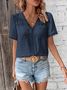 Damen Polka Dots Kurzarm Bluse Sommer V-Ausschnitt Täglich Lässig Oberteile