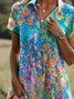Damen Geblümt Kurzarm Sommer Kleid Hemdkragen Täglich Lässig Midi A-Linien-Kleid