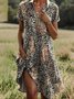Damen Geblümt Kurzarm Sommer Kleid Hemdkragen Täglich Lässig Midi A-Linien-Kleid