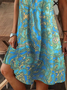 Damen Geblümt Kurzarm Sommer Print Kleid V-Ausschnitt Täglich Lässig Knielänge T-Shirt-Kleid H-Linie Kleid