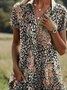 Damen Geblümt Kurzarm Sommer Kleid Hemdkragen Täglich Lässig Midi A-Linien-Kleid