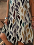 Damen Abstrakt Kurzarm Sommer Print Kleid V-Ausschnitt Täglich Lässig Knielänge T-Shirt-Kleid H-Linie Kleid