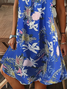 Damen Geblümt Kurzarm Sommer Print Kleid V-Ausschnitt Täglich Lässig Knielänge T-Shirt-Kleid H-Linie Kleid