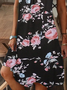 Damen Geblümt Kurzarm Sommer Print Kleid V-Ausschnitt Täglich Lässig Knielänge T-Shirt-Kleid H-Linie Kleid