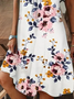 Damen Geblümt Kurzarm Sommer Print Kleid V-Ausschnitt Täglich Lässig Knielänge T-Shirt-Kleid H-Linie Kleid