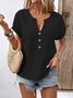 Damen Unifarben Kurzarm T-Shirts T-Shirt V-Ausschnitt Lässig Sommer Oberteile