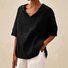 Damen Unifarben Halbarm Bluse Sommer V-Ausschnitt Täglich Lässig Oberteile