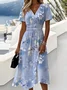 Damen Geblümt Kurzarm Sommer Kleid V-Ausschnitt Täglich Lässig Maxikleid Strandkleid A-Linien-Kleid