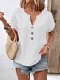 Damen Unifarben Kurzarm T-Shirts T-Shirt V-Ausschnitt Lässig Sommer Oberteile