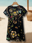Damen Geblümt Kurzarm Sommer Kleid V-Ausschnitt Täglich Lässig Midi A-Linien-Kleid
