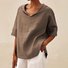 Damen Unifarben Halbarm Bluse Sommer V-Ausschnitt Täglich Lässig Oberteile
