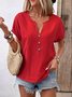 Damen Unifarben Kurzarm T-Shirts T-Shirt V-Ausschnitt Lässig Sommer Oberteile