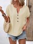 Damen Unifarben Kurzarm T-Shirts T-Shirt V-Ausschnitt Lässig Sommer Oberteile
