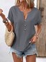Damen Unifarben Kurzarm T-Shirts T-Shirt V-Ausschnitt Lässig Sommer Oberteile