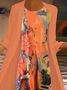 Damen Abstrakt Print Zweiteiliges Set Täglich Dreiviertelärmel Lässig Frühling/Herbst Kleid mit Mantel Matching Set