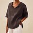 Damen Unifarben Halbarm Bluse Sommer V-Ausschnitt Täglich Lässig Oberteile