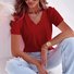 Damen Unifarben Kurzarm T-Shirts T-Shirt V-Ausschnitt Lässig Sommer Oberteile