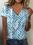 Damen Geometrisch Kurzarm T-Shirts T-Shirt V-Ausschnitt Print Lässig Sommer T-Shirt mit Grafik Oberteile