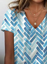Damen Geometrisch Kurzarm T-Shirts T-Shirt V-Ausschnitt Print Lässig Sommer T-Shirt mit Grafik Oberteile