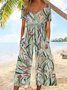 Damen Geblümt V-Ausschnitt Halbarm Lässig Sommer Jumpsuit
