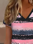 Damen Gestreift Kurzarm T-Shirts T-Shirt V-Ausschnitt Print Lässig Sommer T-Shirt mit Grafik Oberteile