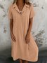 Damen Unifarben Kurzarm Sommer Kleid Hemdkragen Täglich Lässig Maxikleid A-Linien-Kleid