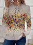 Damen Abstrakt Langarm T-Shirts T-Shirt Rundhals Print Lässig Frühling/Herbst T-Shirt mit Grafik Oberteile