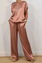 Damen Unifarben Zweiteiliges Set Täglich Halbarm Lässig Sommer Bluse mit Hose Matching Set