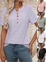 Damen Unifarben Kurzarm T-Shirts T-Shirt V-Ausschnitt Lässig Sommer Oberteile