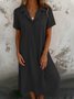 Damen Unifarben Kurzarm Sommer Kleid Hemdkragen Täglich Lässig Maxikleid A-Linien-Kleid