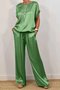 Damen Unifarben Zweiteiliges Set Täglich Halbarm Lässig Sommer Bluse mit Hose Matching Set