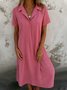Damen Unifarben Kurzarm Sommer Kleid Hemdkragen Täglich Lässig Maxikleid A-Linien-Kleid