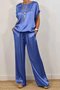 Damen Unifarben Zweiteiliges Set Täglich Halbarm Lässig Sommer Bluse mit Hose Matching Set