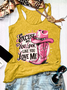 Damen Ärmellos Tanktop Oberteile Leibchen Sommer Buchstabenmuster U-Ausschnitt Urlaub Lässig Oberteile