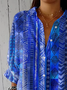 Damen Geometrisch Dreiviertelärmel Bluse Frühling/Herbst Print Hemdkragen Täglich Lässig Oberteile