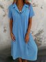 Damen Unifarben Kurzarm Sommer Kleid Hemdkragen Täglich Lässig Maxikleid A-Linien-Kleid