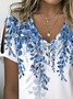 Damen Geblümt Kurzarm T-Shirts T-Shirt V-Ausschnitt Print Lässig Sommer T-Shirt mit Grafik Oberteile