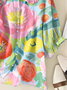 Damen Geblümt Kurzarm Bluse Sommer Print Schalkragen Täglich Lässig Oberteile