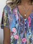 Damen Geblümt Kurzarm T-Shirts T-Shirt V-Ausschnitt Print Lässig Sommer T-Shirt mit Grafik Oberteile