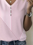 Damen Gestreift Kurzarm T-Shirts T-Shirt V-Ausschnitt Print Lässig Sommer T-Shirt mit Grafik Oberteile